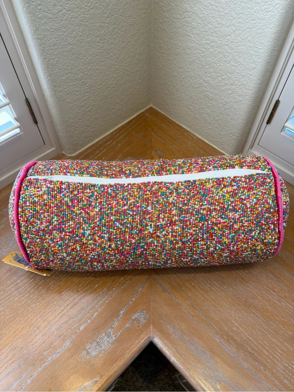NWT India Multicolored Rainbow Hand Beaded Pillow